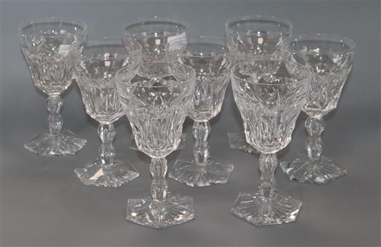 A set of eight Val St Lambert cup glass wine glasses height 16cm